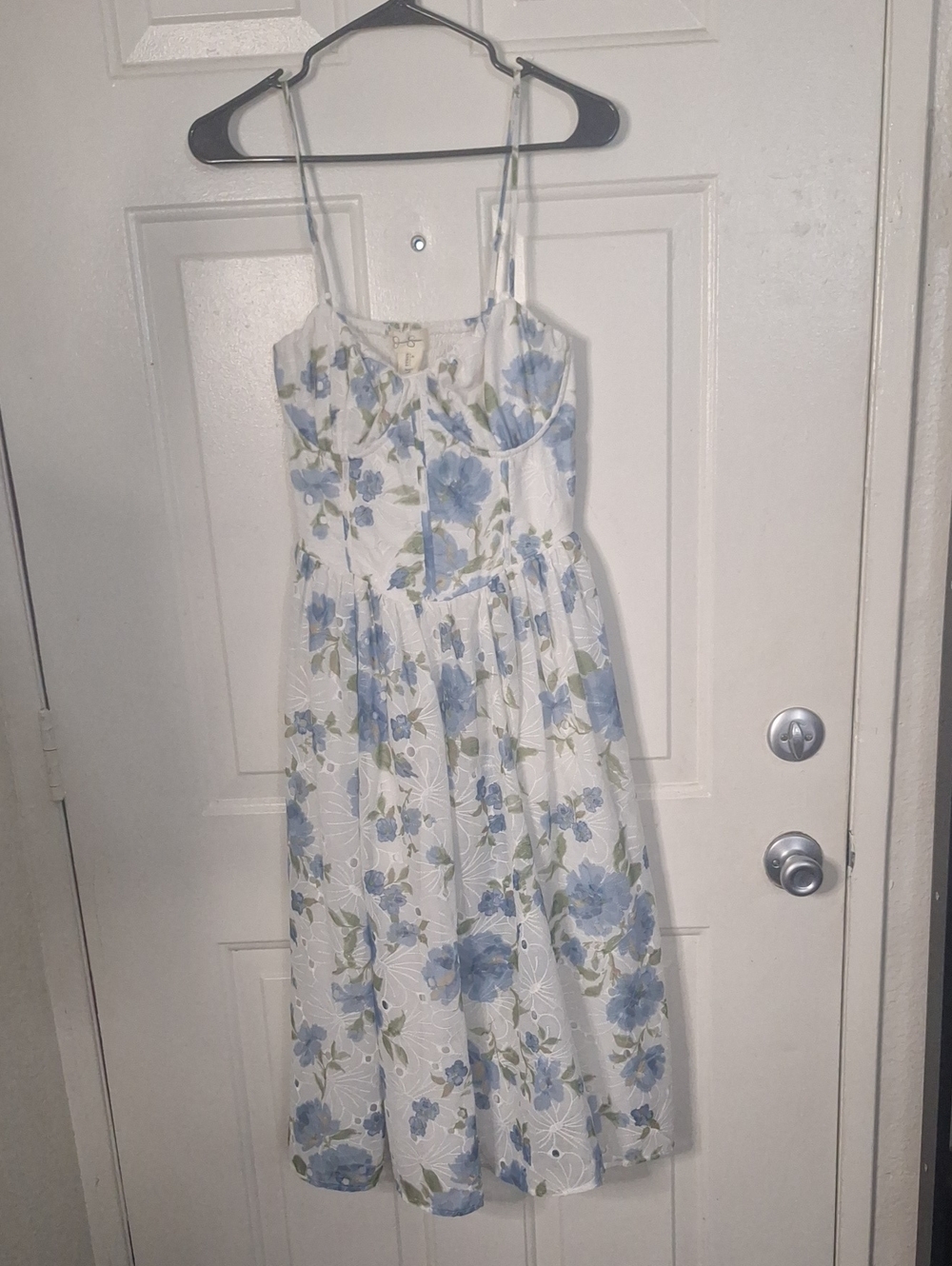 Jessica Simpson White Dress with Blue and Green Floral Print